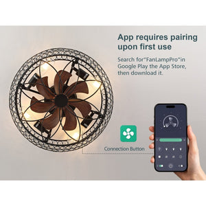English Elm 19-Inch Vintage Industrial Crystal Ceiling Fan with Iron Cage Frame and Smart Bluetooth Control W2991P532885