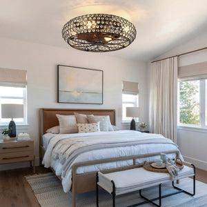 English Elm 19-Inch Vintage Industrial Crystal Ceiling Fan with Iron Cage Frame and Smart Bluetooth Control W2991P532885