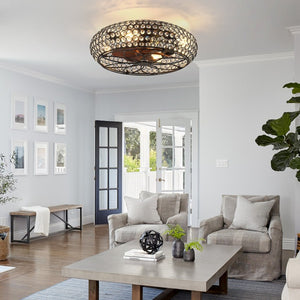 English Elm 19-Inch Vintage Industrial Crystal Ceiling Fan with Iron Cage Frame and Smart Bluetooth Control W2991P532885