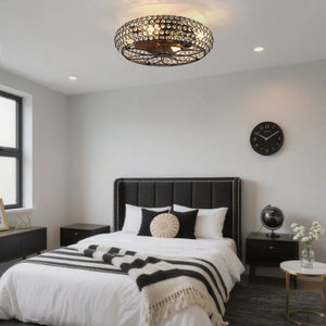 English Elm 19-Inch Vintage Industrial Crystal Ceiling Fan with Iron Cage Frame and Smart Bluetooth Control W2991P532885