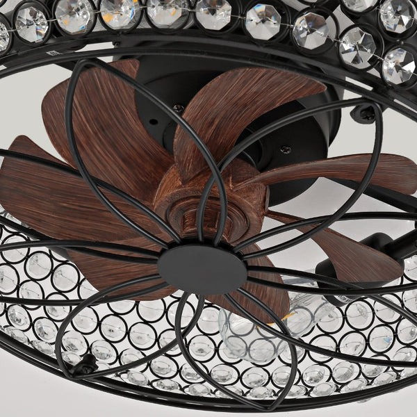English Elm 19-Inch Vintage Industrial Crystal Ceiling Fan with Iron Cage Frame and Smart Bluetooth Control W2991P532885