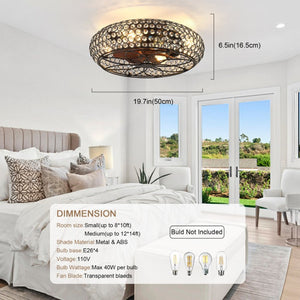 English Elm 19-Inch Vintage Industrial Crystal Ceiling Fan with Iron Cage Frame and Smart Bluetooth Control W2991P532885