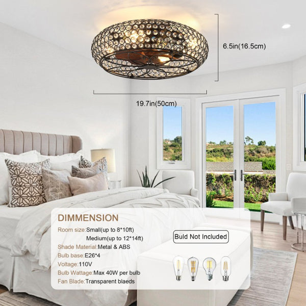 English Elm 19-Inch Vintage Industrial Crystal Ceiling Fan with Iron Cage Frame and Smart Bluetooth Control W2991P532885