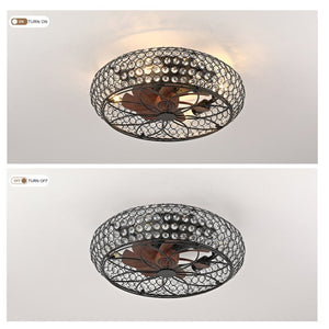 English Elm 19-Inch Vintage Industrial Crystal Ceiling Fan with Iron Cage Frame and Smart Bluetooth Control W2991P532885