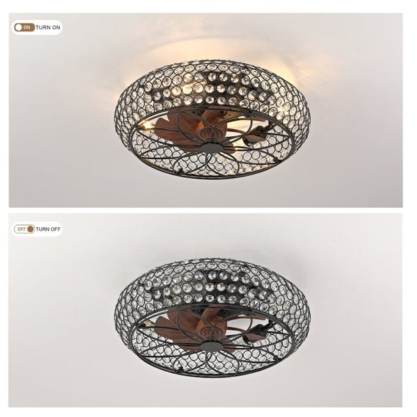 English Elm 19-Inch Vintage Industrial Crystal Ceiling Fan with Iron Cage Frame and Smart Bluetooth Control W2991P532885