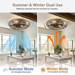 English Elm 19-Inch Vintage Industrial Crystal Ceiling Fan with Iron Cage Frame and Smart Bluetooth Control W2991P532885