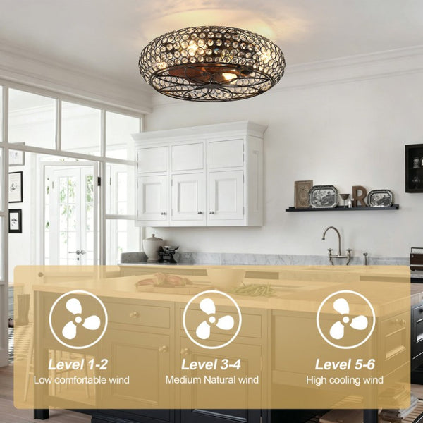 English Elm 19-Inch Vintage Industrial Crystal Ceiling Fan with Iron Cage Frame and Smart Bluetooth Control W2991P532885