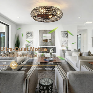English Elm 19-Inch Vintage Industrial Crystal Ceiling Fan with Iron Cage Frame and Smart Bluetooth Control W2991P532885