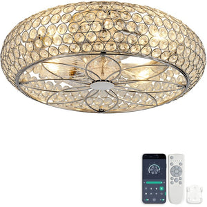 English Elm 19-Inch Crystal Mesh Chrome Ceiling Fan with Chandelier Glow and Bluetooth Control W2991P532896