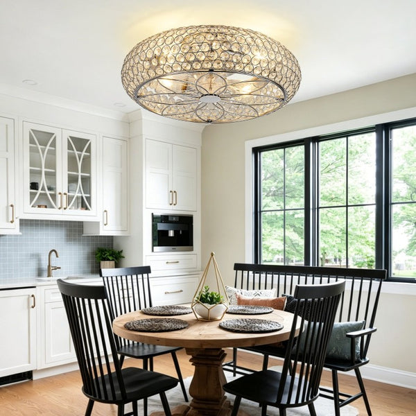 English Elm 19-Inch Crystal Mesh Chrome Ceiling Fan with Chandelier Glow and Bluetooth Control W2991P532896