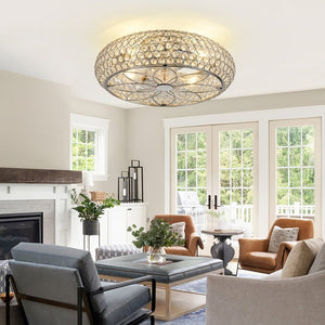 English Elm 19-Inch Crystal Mesh Chrome Ceiling Fan with Chandelier Glow and Bluetooth Control W2991P532896