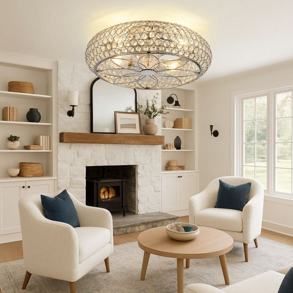 English Elm 19-Inch Crystal Mesh Chrome Ceiling Fan with Chandelier Glow and Bluetooth Control W2991P532896