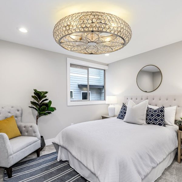 English Elm 19-Inch Crystal Mesh Chrome Ceiling Fan with Chandelier Glow and Bluetooth Control W2991P532896