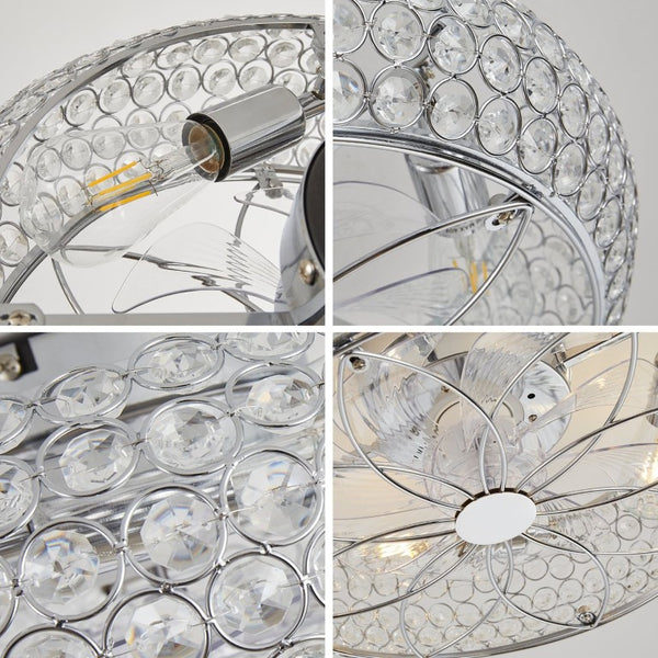 English Elm 19-Inch Crystal Mesh Chrome Ceiling Fan with Chandelier Glow and Bluetooth Control W2991P532896