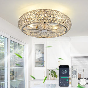 English Elm 19-Inch Crystal Mesh Chrome Ceiling Fan with Chandelier Glow and Bluetooth Control W2991P532896