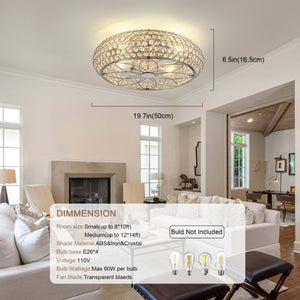 English Elm 19-Inch Crystal Mesh Chrome Ceiling Fan with Chandelier Glow and Bluetooth Control W2991P532896