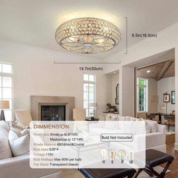 English Elm 19-Inch Crystal Mesh Chrome Ceiling Fan with Chandelier Glow and Bluetooth Control W2991P532896