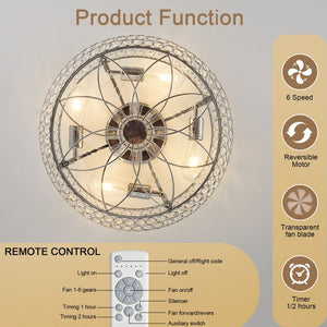 English Elm 19-Inch Crystal Mesh Chrome Ceiling Fan with Chandelier Glow and Bluetooth Control W2991P532896