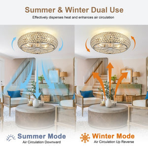 English Elm 19-Inch Crystal Mesh Chrome Ceiling Fan with Chandelier Glow and Bluetooth Control W2991P532896