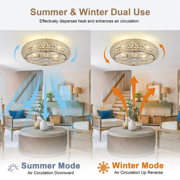 English Elm 19-Inch Crystal Mesh Chrome Ceiling Fan with Chandelier Glow and Bluetooth Control W2991P532896
