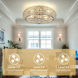 English Elm 19-Inch Crystal Mesh Chrome Ceiling Fan with Chandelier Glow and Bluetooth Control W2991P532896
