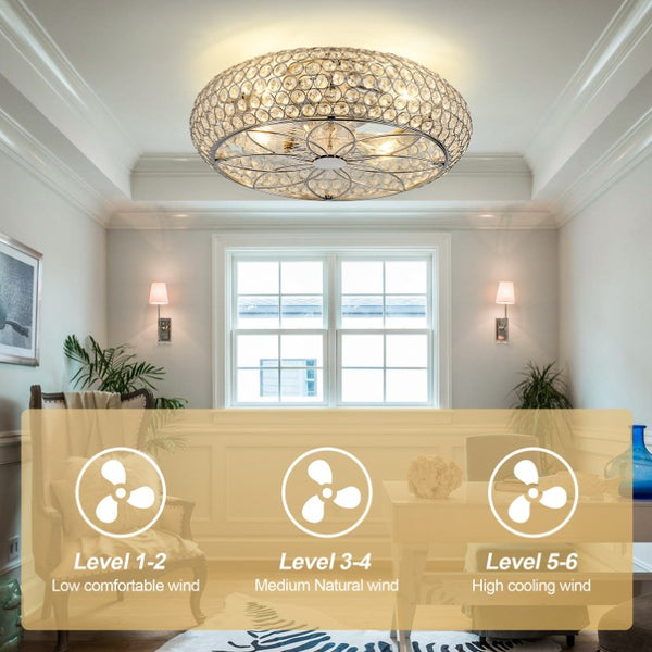 English Elm 19-Inch Crystal Mesh Chrome Ceiling Fan with Chandelier Glow and Bluetooth Control W2991P532896