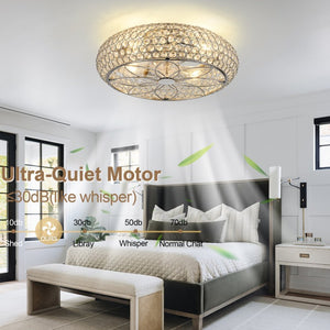 English Elm 19-Inch Crystal Mesh Chrome Ceiling Fan with Chandelier Glow and Bluetooth Control W2991P532896