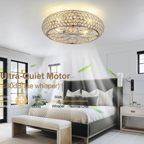 English Elm 19-Inch Crystal Mesh Chrome Ceiling Fan with Chandelier Glow and Bluetooth Control W2991P532896