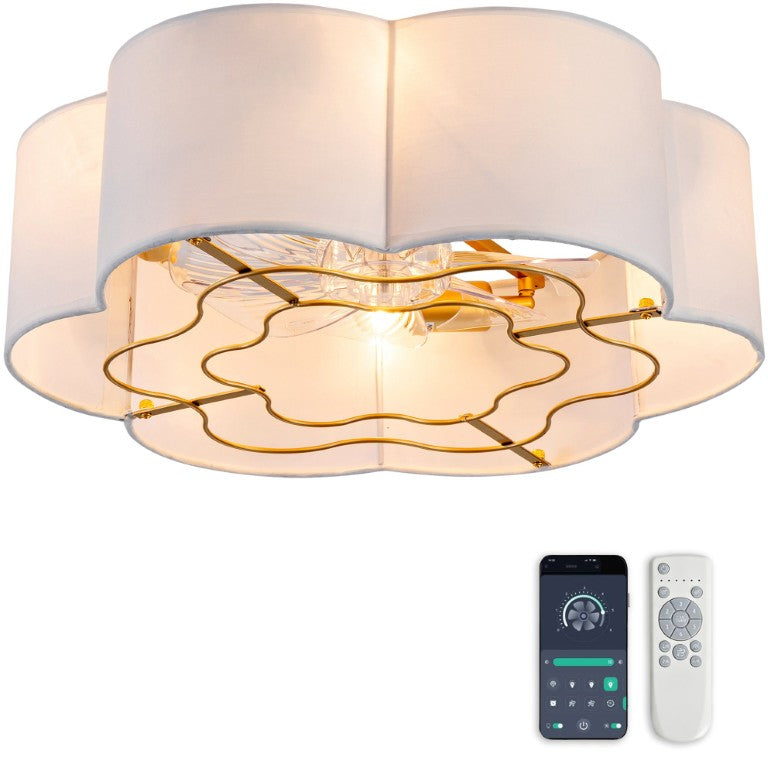 English Elm Gg078-500Gd-4L-Peijian Lace Shade Flush Mount Ceiling Fan with DC Motor and Smart App Control W2991P610124