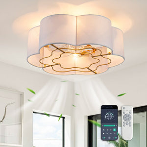 English Elm Gg078-500Gd-4L-Peijian Lace Shade Flush Mount Ceiling Fan with DC Motor and Smart App Control W2991P610124