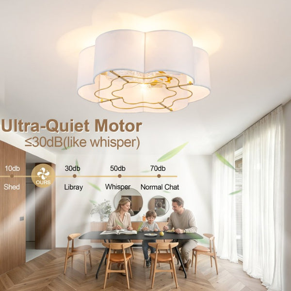 English Elm Gg078-500Gd-4L-Peijian Lace Shade Flush Mount Ceiling Fan with DC Motor and Smart App Control W2991P610124