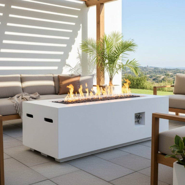 English Elm Outdoor Concrete Look Propane Fire Table 60 Inch 60000 BTU with Lava Rocks Cover W3016P271646