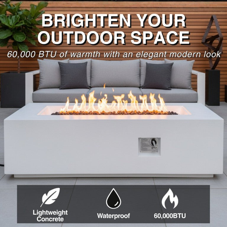 English Elm Outdoor Concrete Look Propane Fire Table 60 Inch 60000 BTU with Lava Rocks Cover W3016P271646