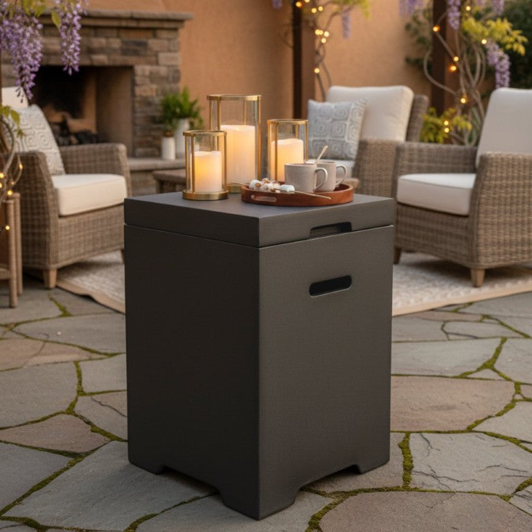 English Elm Propane Tank Cover Table Faux Stone Outdoor Side for Patio Fire Pit Use W3016P271647