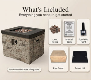 English Elm 32-Inch Propane Fire Pit Table Stacked Stone Concrete Look Patio Lounge Feature W3016P498184