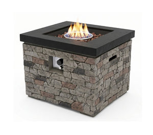 English Elm 32-Inch Propane Fire Pit Table Stacked Stone Concrete Look Patio Lounge Feature W3016P498184