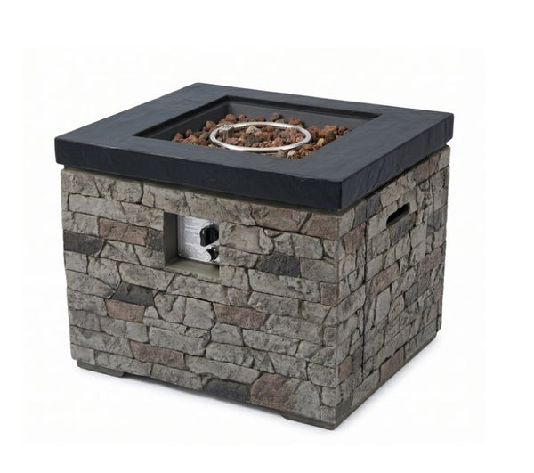 English Elm 32-Inch Propane Fire Pit Table Stacked Stone Concrete Look Patio Lounge Feature W3016P498184