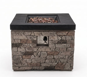 English Elm 32-Inch Propane Fire Pit Table Stacked Stone Concrete Look Patio Lounge Feature W3016P498184