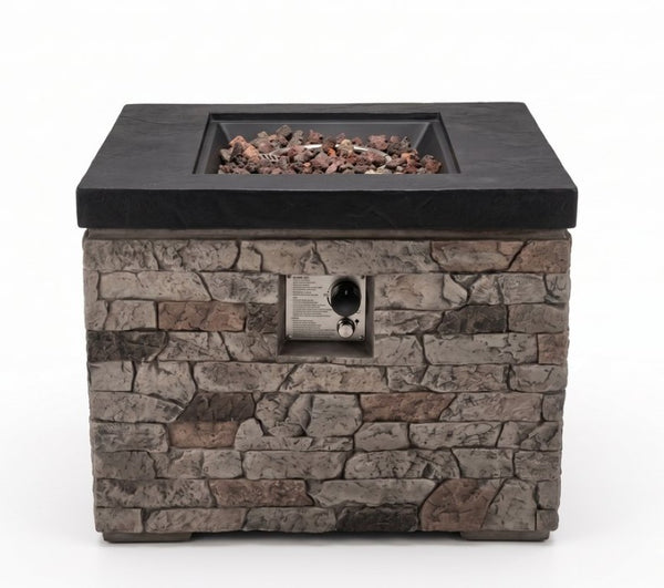 English Elm 32-Inch Propane Fire Pit Table Stacked Stone Concrete Look Patio Lounge Feature W3016P498184