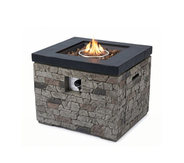English Elm 32-Inch Propane Fire Pit Table Stacked Stone Concrete Look Patio Lounge Feature W3016P498184
