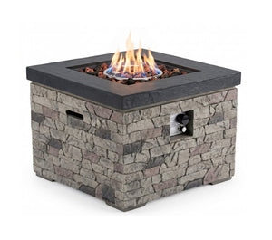 English Elm 32-Inch Propane Fire Pit Table Stacked Stone Concrete Look Patio Lounge Feature W3016P498184