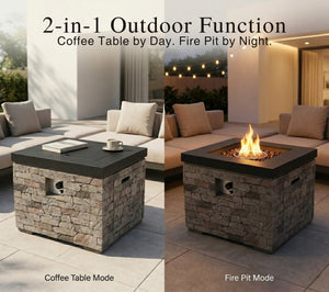 English Elm 32-Inch Propane Fire Pit Table Stacked Stone Concrete Look Patio Lounge Feature W3016P498184