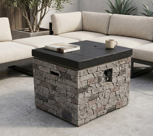 English Elm 32-Inch Propane Fire Pit Table Stacked Stone Concrete Look Patio Lounge Feature W3016P498184