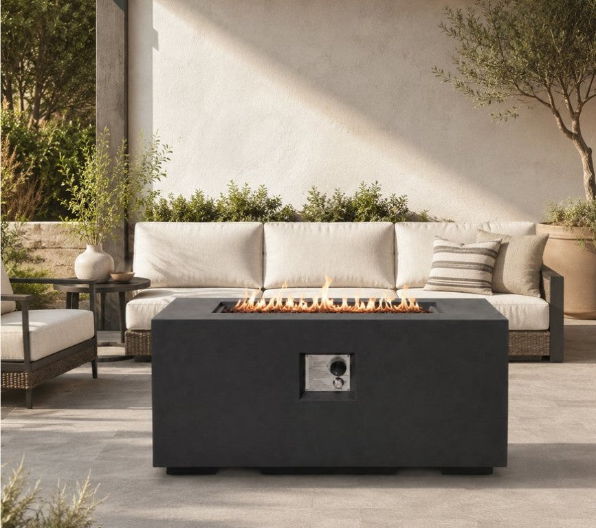English Elm 42-Inch Propane Fire Pit Table 50000 BTU Concrete Look Patio Heater with Lava Rocks W3016P498213