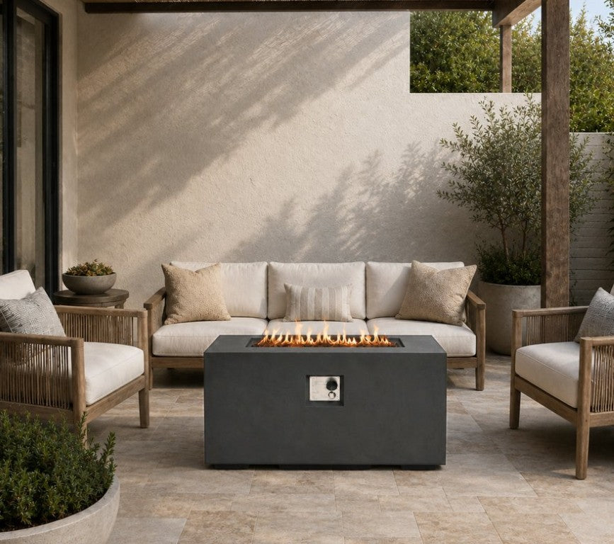 English Elm 42-Inch Propane Fire Pit Table 50000 BTU Concrete Look Patio Heater with Lava Rocks W3016P498213