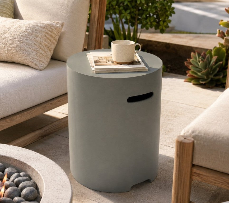 English Elm Propane Tank Cover Outdoor Side Table Lightweight Concrete Stone Look Patio Accent W3016P498300