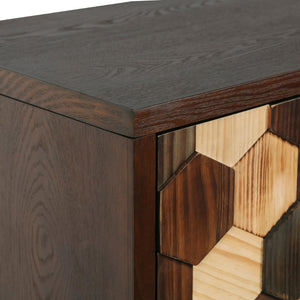 English Elm 59.8" Mosaic Honeycomb Ash Wood Sideboard Artisan Storage Cabinet for Dining Rooms W3040P480534