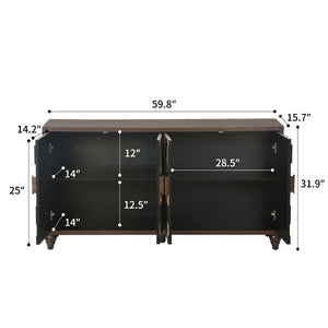 English Elm 59.8" Mosaic Honeycomb Ash Wood Sideboard Artisan Storage Cabinet for Dining Rooms W3040P480534