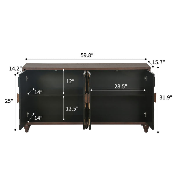 English Elm 59.8" Mosaic Honeycomb Ash Wood Sideboard Artisan Storage Cabinet for Dining Rooms W3040P480534
