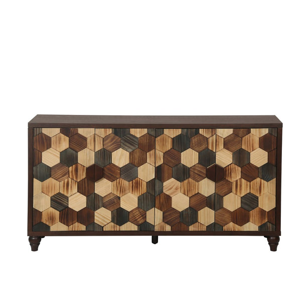 English Elm 59.8" Mosaic Honeycomb Ash Wood Sideboard Artisan Storage Cabinet for Dining Rooms W3040P480534